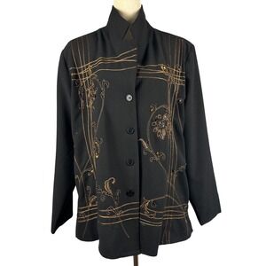 Susan Graver Style Black Embellished Mandarin Collar Blazer‎ Women 1X Elegant